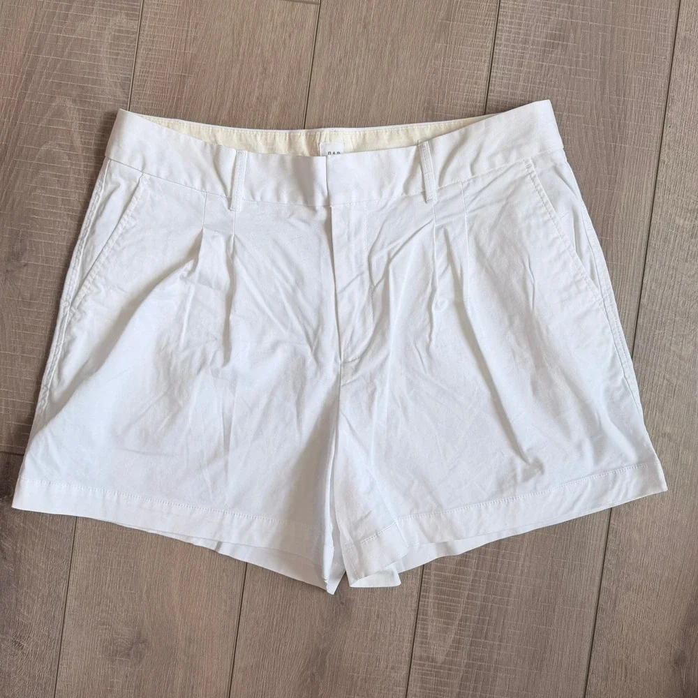 Gap Pleated White Shorts Womens 16 High Rise Cotton Stretch Chino